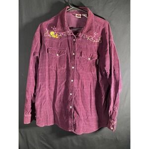 Looney Tunes Womens Shirt XL Corduroy Snap Button Embroidered TweetyBird Western
